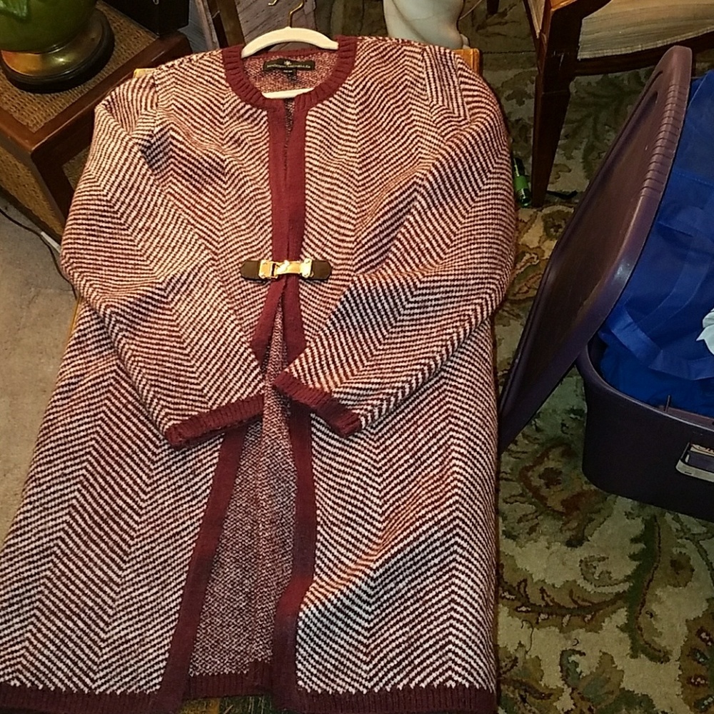 Burgundy and cream long cardigan