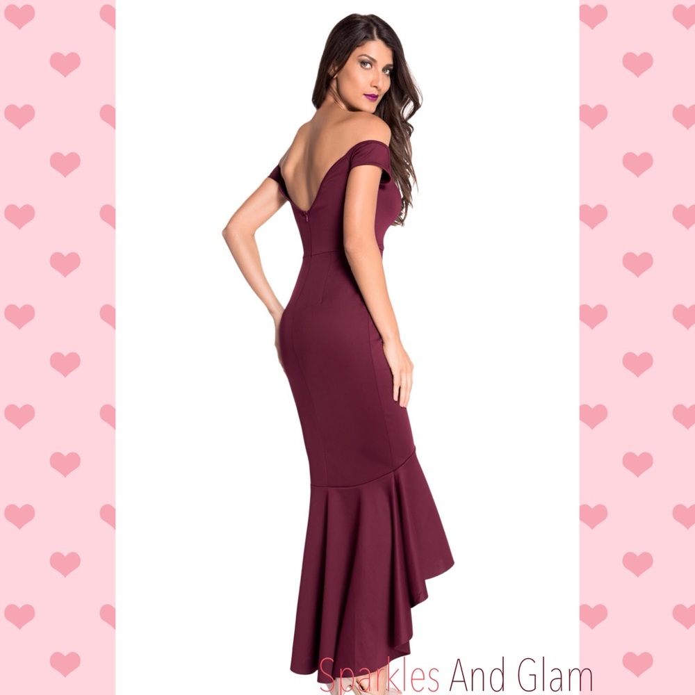 SALE!!♥️ Maroon Mermaid off-shoulder Evening Gown - Picture 3 of 5
