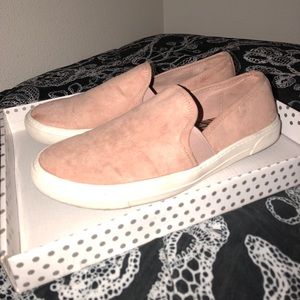 Blush pink slip on shoes