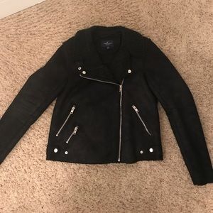 Black fur moto jacket