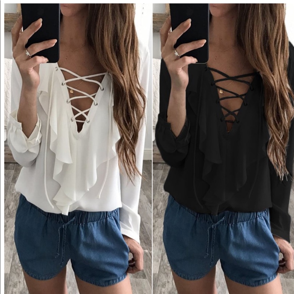 🖤Last one🖤Lace up ruffle blouse - Picture 2 of 6