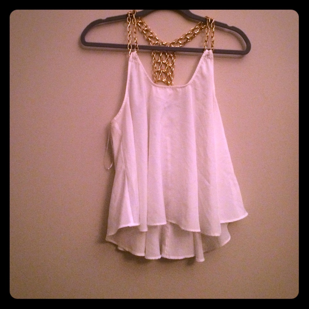White crop top with Gold chain sleeves