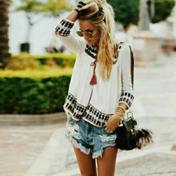 Tops - Boho embroidery top 010