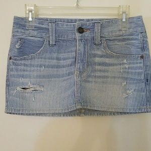 Distressed pin stripe denim skirt
