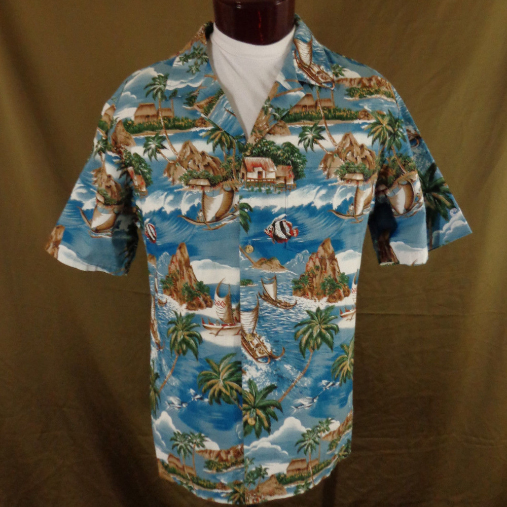 Vintage RJC Islander Print Blue Hawaiian Shirt  XL