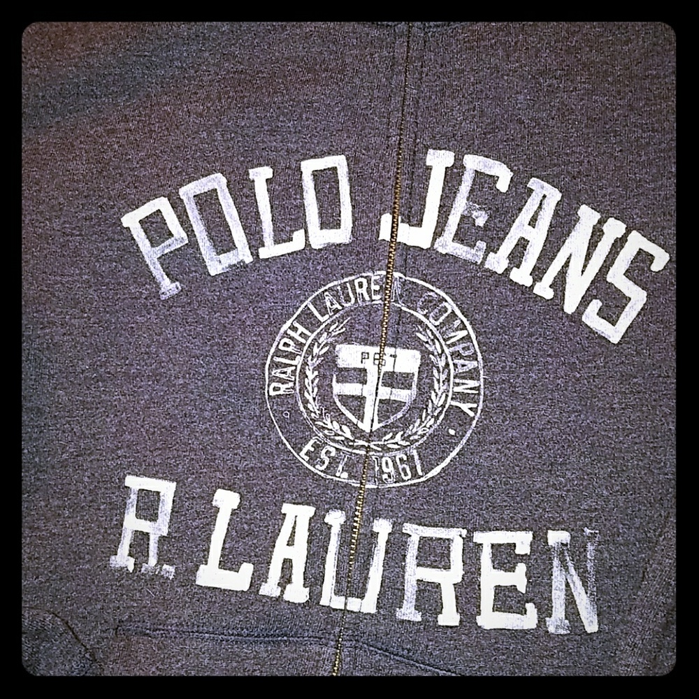 Blue gray polo jeans zip up sweatshirt