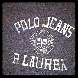 Blue gray polo jeans zip up sweatshirt