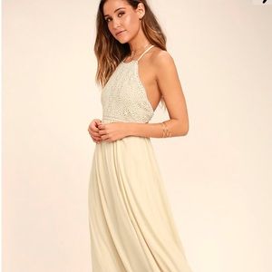 beautiful moment light beige lace maxi dress lulus