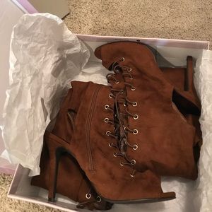 Over the knee lace suede heels