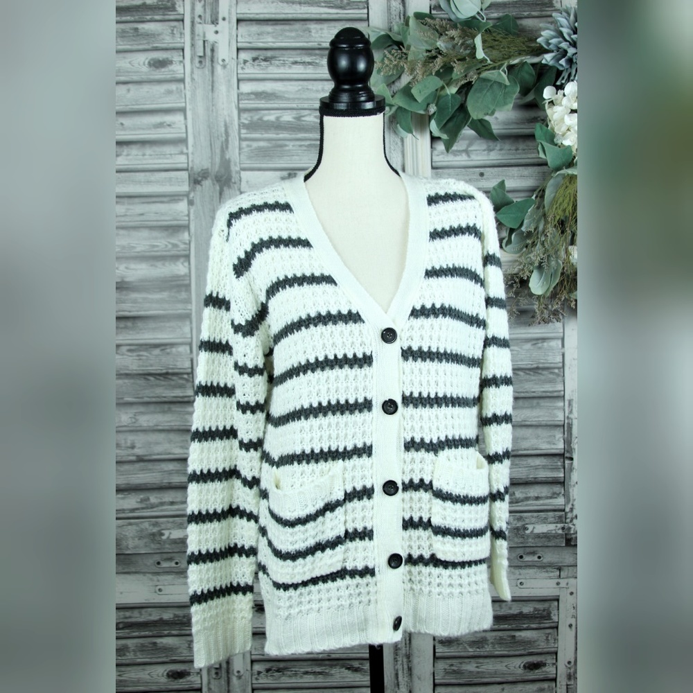 TOBI stripe button down long sleeve sweater size S