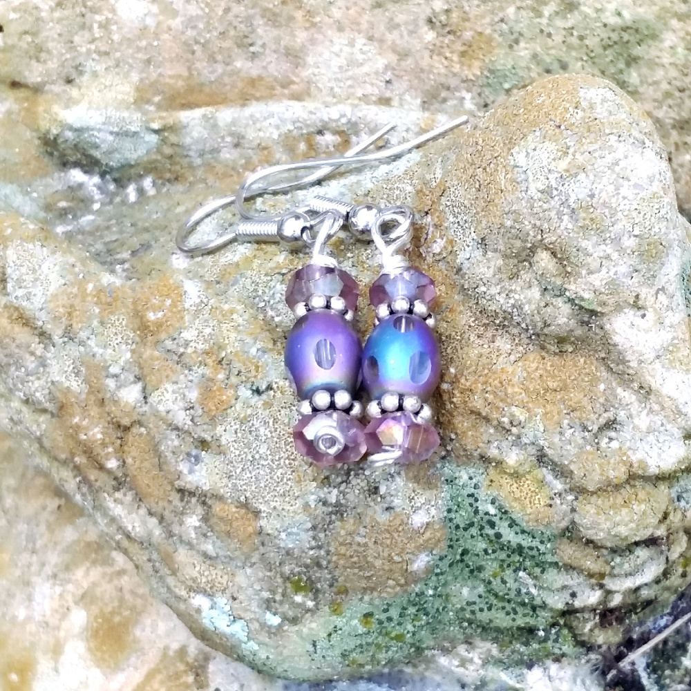 Flirty, pink-purple-blue-green polka dot earrings