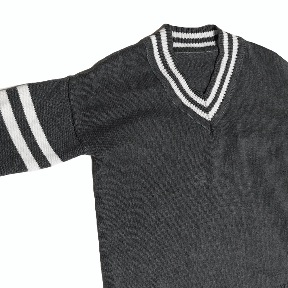 Vintage Gray/White Striped Sweater Unisex - Picture 5 of 5