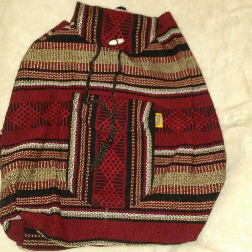 Red Grey Black Mexican Pinzon Woven Backpack