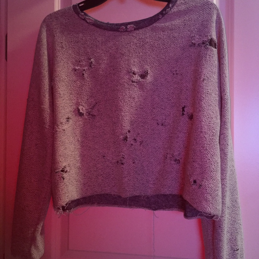Ripped Color Fuzzy Cropped Sweater