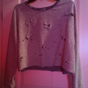 Ripped Color Fuzzy Cropped Sweater