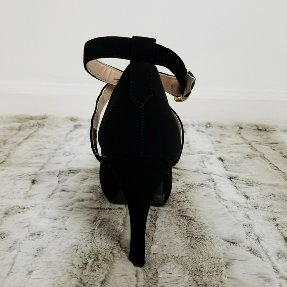 New Faux Suede Black Cross Strapped High Heels - Picture 2 of 4