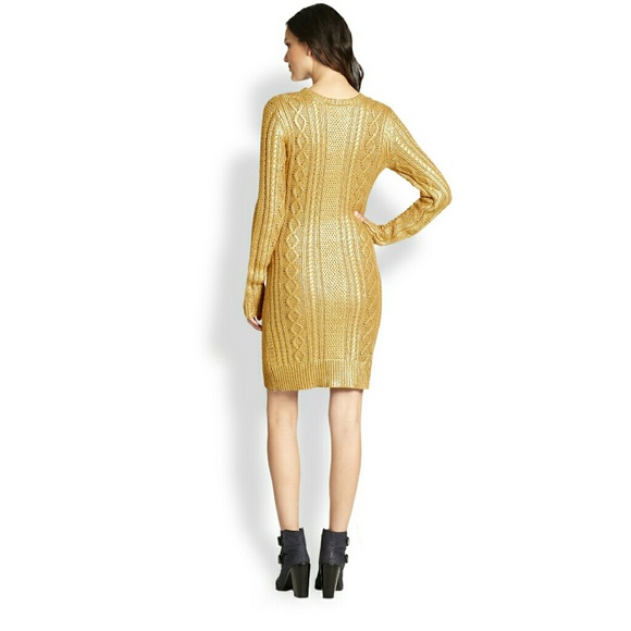 New! MICHAEL KORS Gold Cable Knit Sweater Dress - Picture 2 of 7