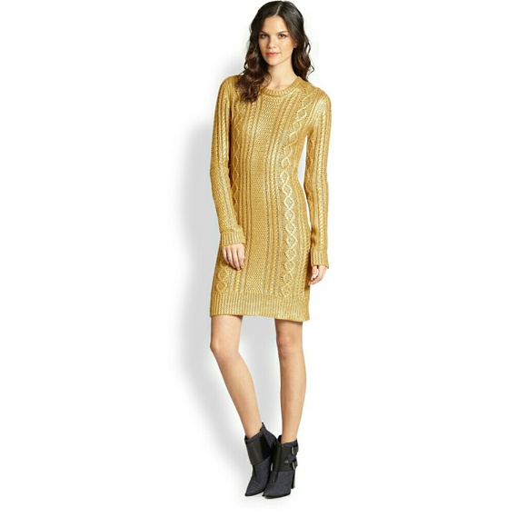 New! MICHAEL KORS Gold Cable Knit Sweater Dress - Picture 3 of 7