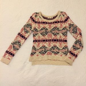 Cozy Pink Rose Aztec Print Sweater