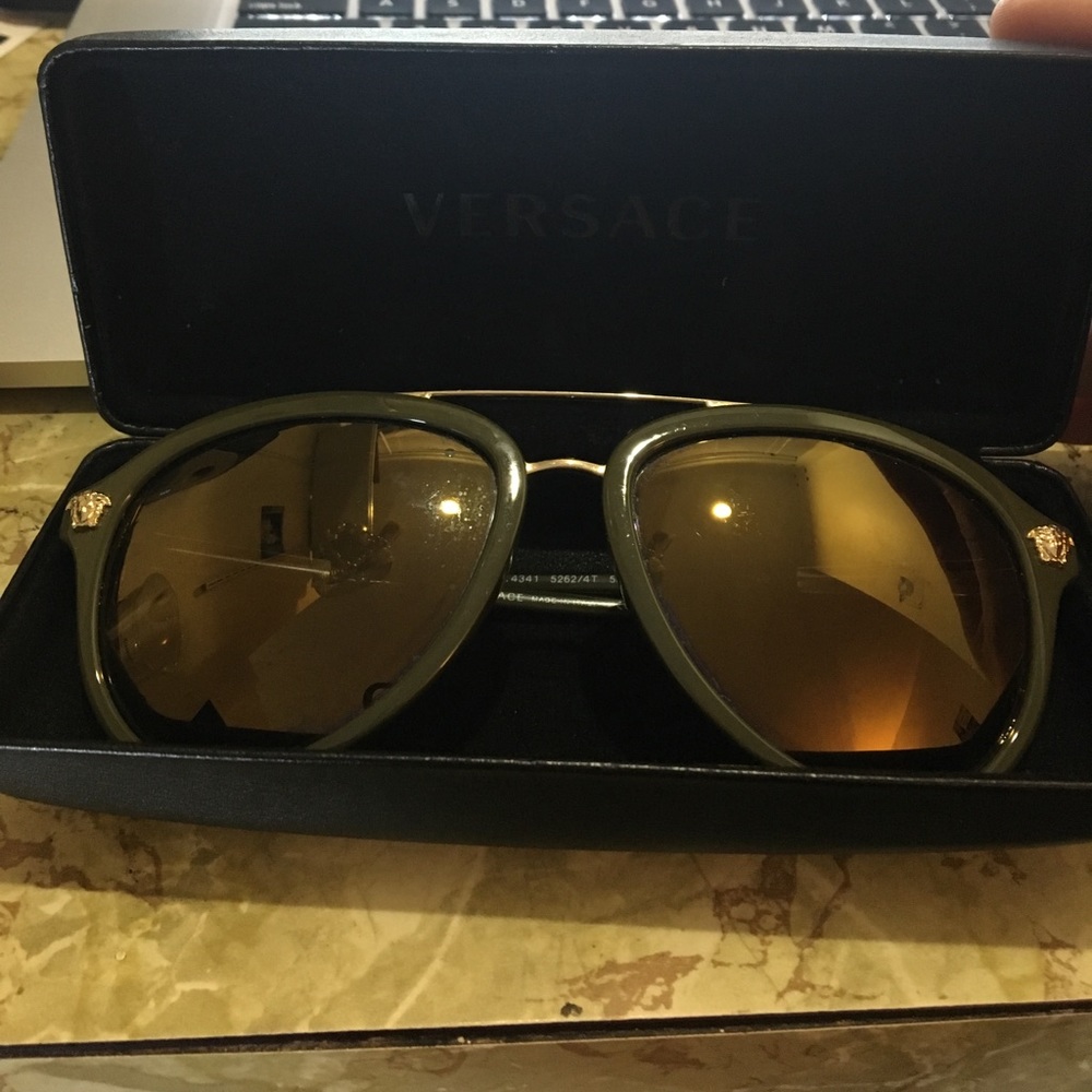 Olive Green Polarized Versace Aviator Sunglasses
