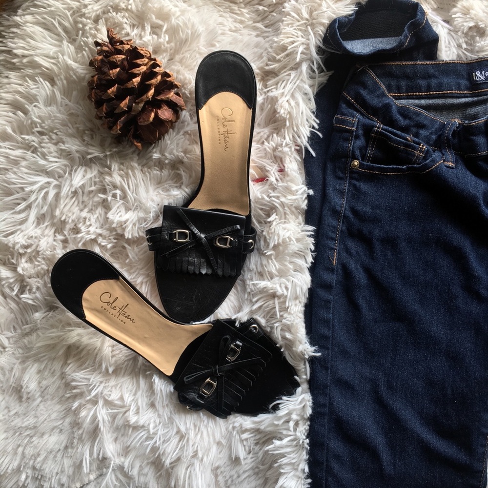• Sale Cole Haan Black Lamb Leather Mules CCO