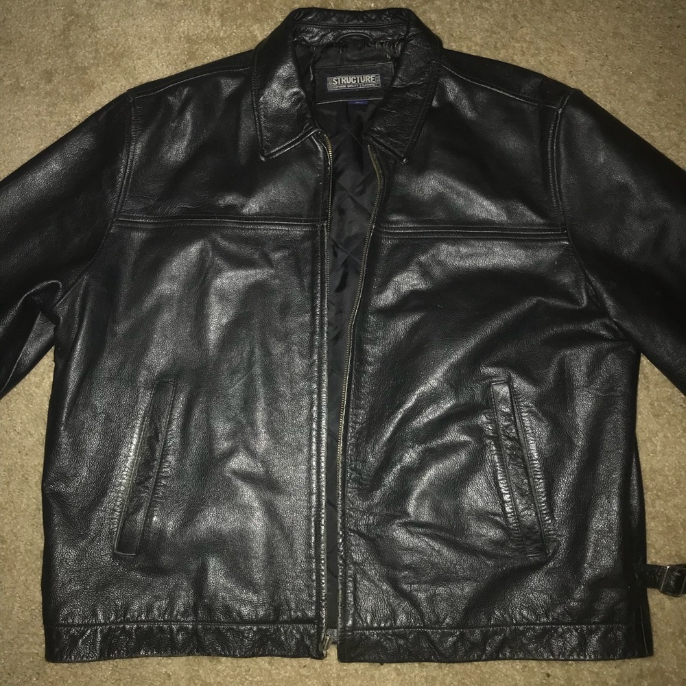 Gently Used Structure Black Leather Jacket, XL !!