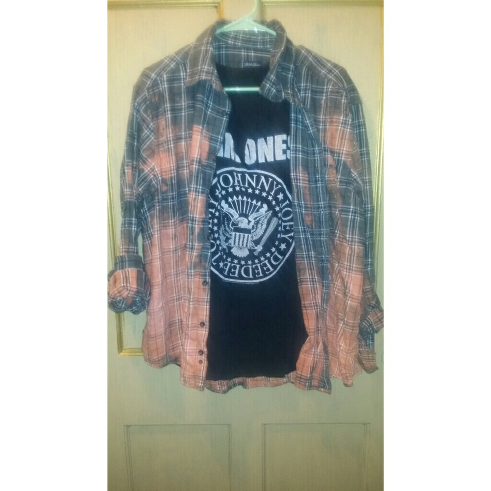 Plus size flannel & band tee bundle