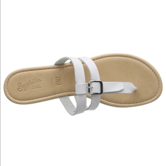 White Leather Buckle Slides - Picture 2 of 5