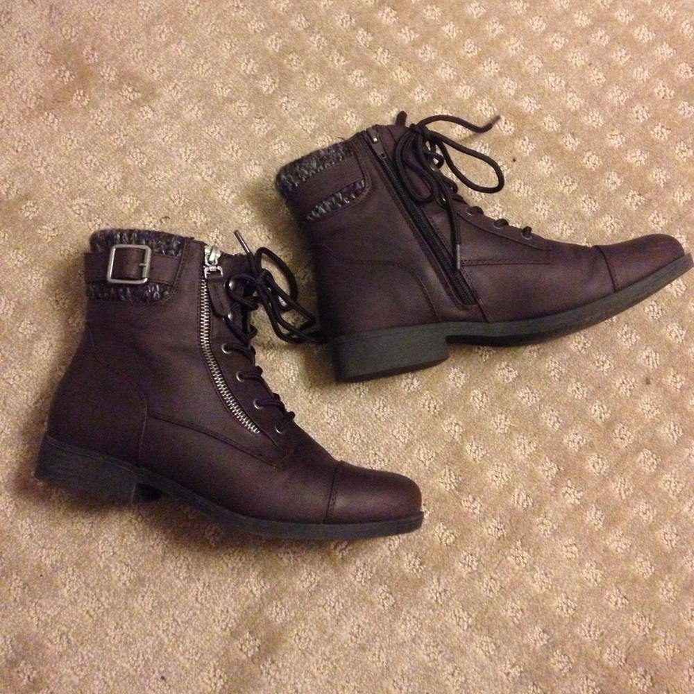 Deep wine or burgundy ankle boots with zipper