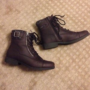 Deep wine or burgundy ankle boots with zipper