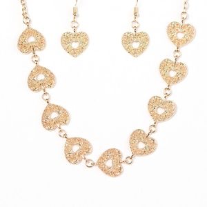 Gold Heart Necklace with Matching Earrings.