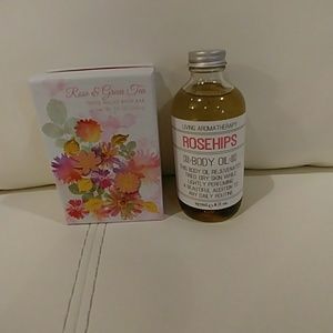 Rose and green tea bath bar and rose hip oil set