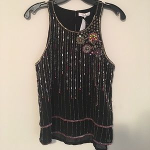 Parker gorgeous floral beaded black cami