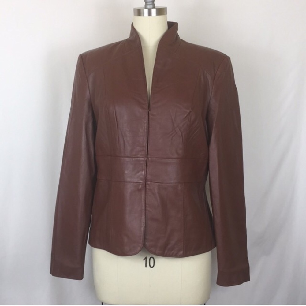 Cognac leather Nicole Miller XL jacket