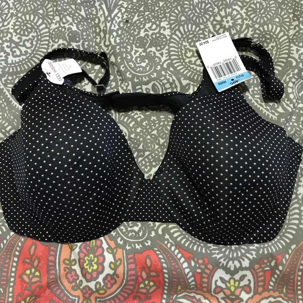 Hanes NWT BLACK POLKA DOTS 40C bra
