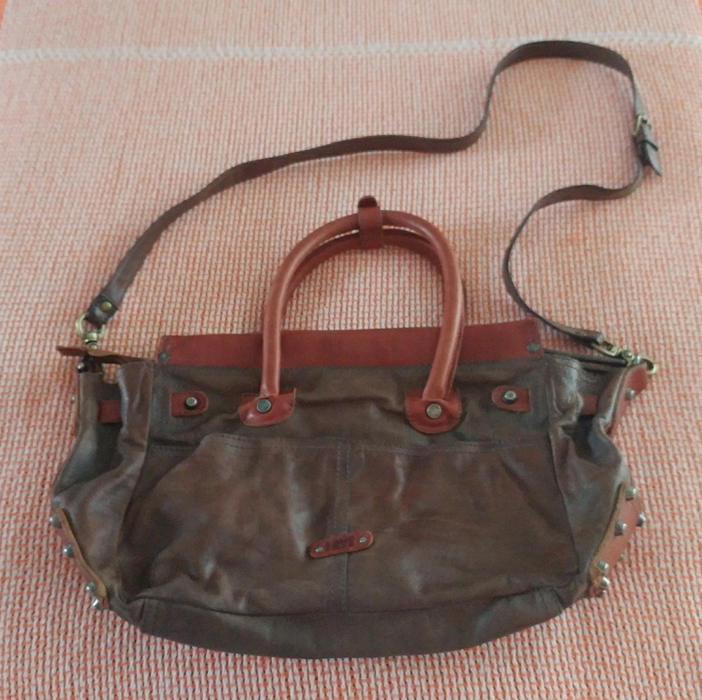 Frye Two Toned Brown Taupe Leather Handbag Purse