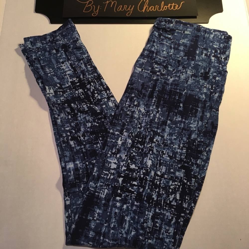 LulaRoe Leggings OS in blue/grey/black