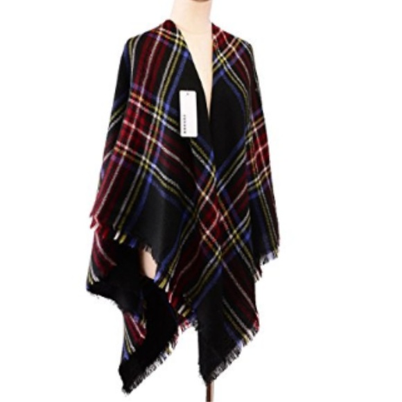ONE LEFT Black/Red Tartan Plaid Blanket Scarf - Picture 2 of 4