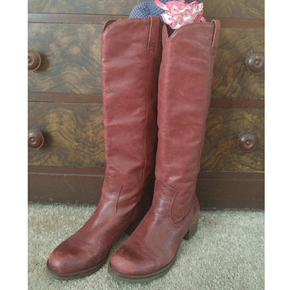 Lucky Brand Red Maroon Knee High Boots Size 8.5