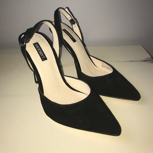 Sling Back Black Faux Suede Pumps Size 7
