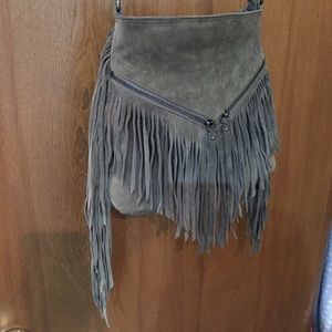 Green suede cross body fringe bag
