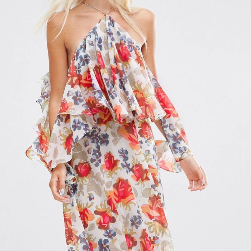 ASOS Off Shoulder Flutter Sleeve Maxi Dress