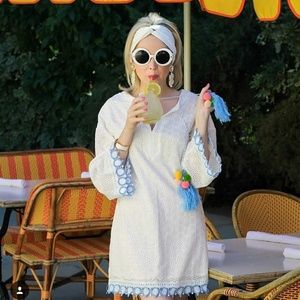 SheIn White Eyelet Tassel Cover-up Dress S