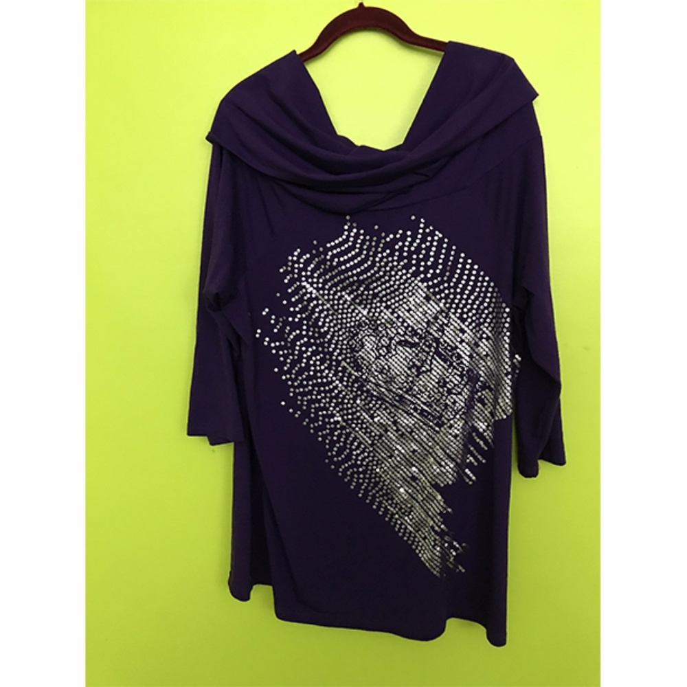 Seven Luxe Long Sleeve Cowl Sequin Indigo Top 18