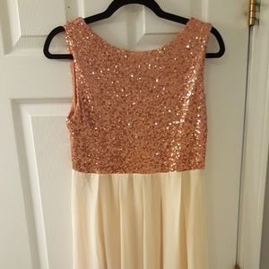 Rose gold sequin midi dress