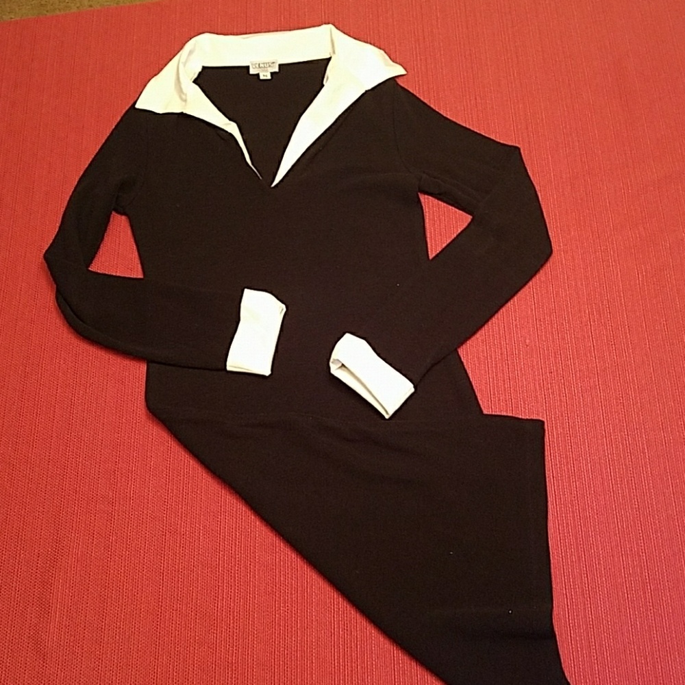 Long sleeve Black and white sweater dress