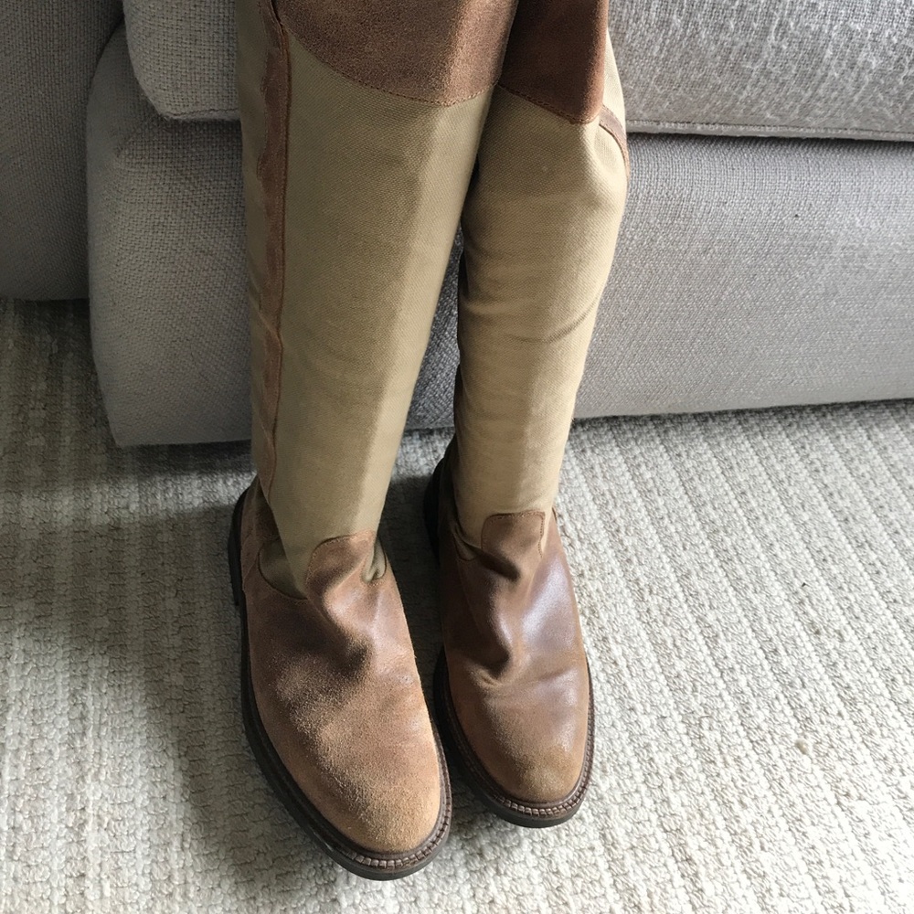 Camper distressed leather and canvas flat boots