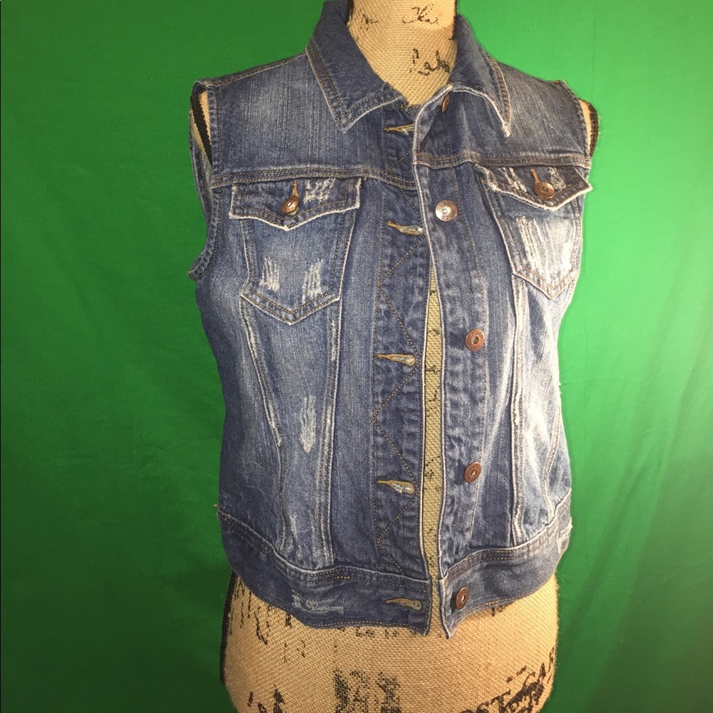 Distressed Blue Jean Vest Size M