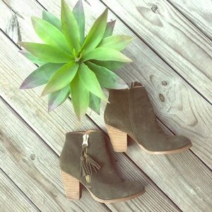 ALDO Olive Green Suede Ankle Boots with Tassel
