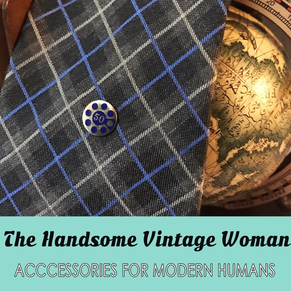 1960s Number 50 Silver and Blue Tie Tack